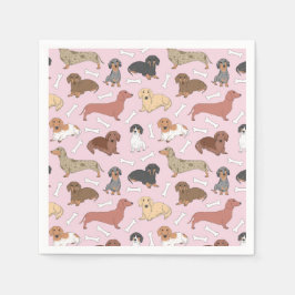 Servilleta De Papel patrón de variedad dachshund en rosa