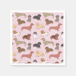Servilleta De Papel patrón de variedad dachshund en rosa