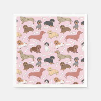 Servilleta De Papel patrón de variedad dachshund en rosa