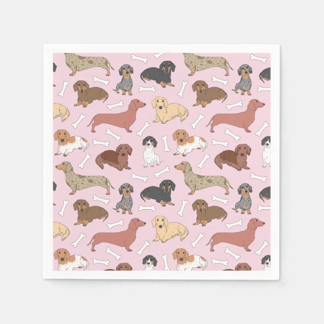 Servilleta De Papel patrón de variedad dachshund en rosa (Anverso)