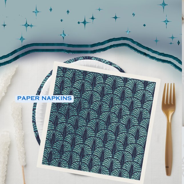 Servilleta De Papel Patrón de ventilador Art Deco Azul (Art Deco Fan Pattern Blue Napkins )