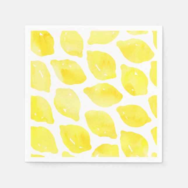 Servilleta De Papel Patrón de verano blanco amarillo limón acuarela (Anverso)