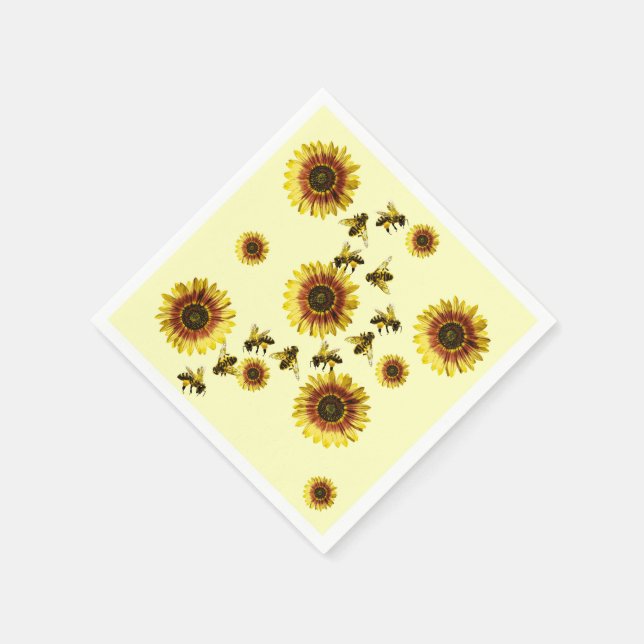 Servilleta De Papel Patrón de verano de girasoles amarillos y abejas m (Borde)