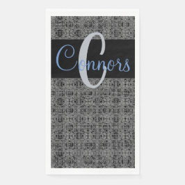 Servilleta De Papel Patrón de X y O azules negros Monograma gris