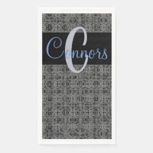 Servilleta De Papel Patrón de X y O azules negros Monograma gris