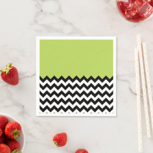 Servilleta De Papel Patrón de zigzag negro y blanco, chevron, verde