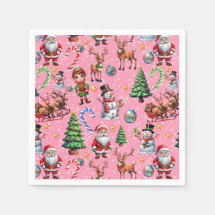 Servilleta De Papel Patrón decorativo de Navidad con fondo rosa