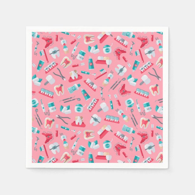 Servilleta De Papel Patrón dental rosado (Anverso)