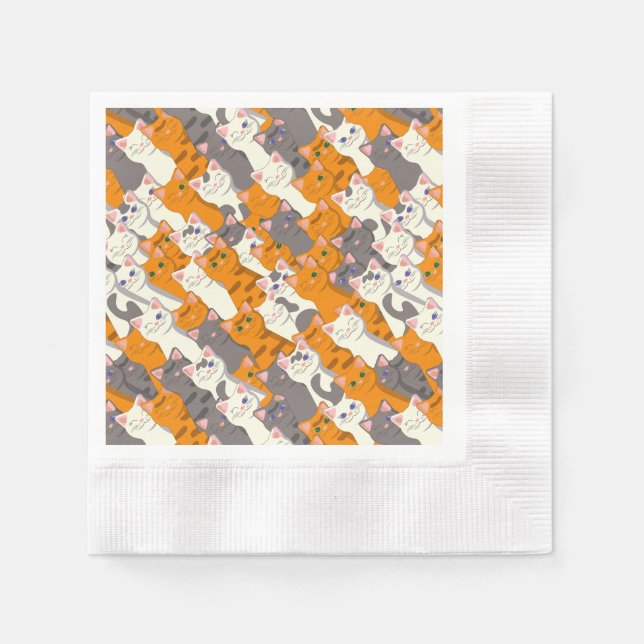 Servilleta De Papel Patrón diagonal del gato negro jengibre (Anverso)