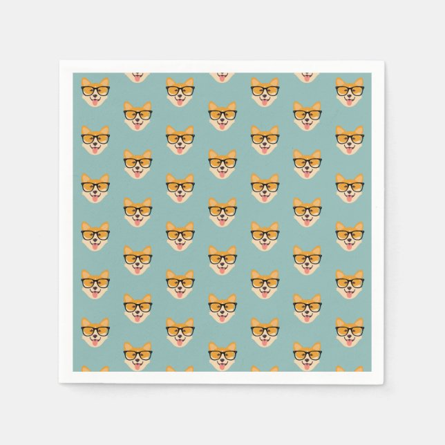 Servilleta De Papel Patrón divertido de Hipster Corgi (Anverso)