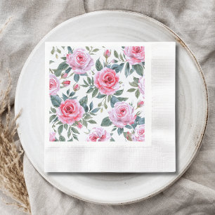 Servilleta De Papel Patrón Elegante de Acuarela de Rosa Rosa