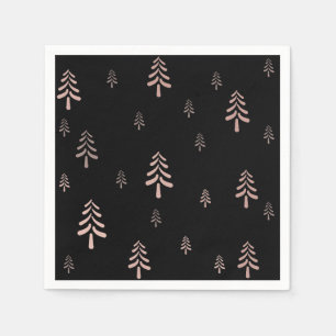 Servilleta De Papel Patrón elegante de árbol de Navidad rosa negro y n