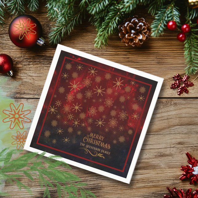 Servilleta De Papel Patrón elegante ORO ROJO Feliz Navidad (Elegant Pattern RED GOLD Merry Christmas Napkins)