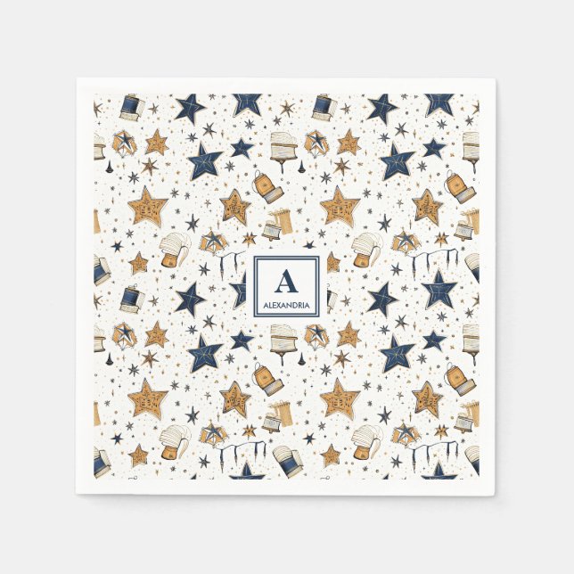 Servilleta De Papel Patrón elegante personalizado de estrellas azules  (Anverso)