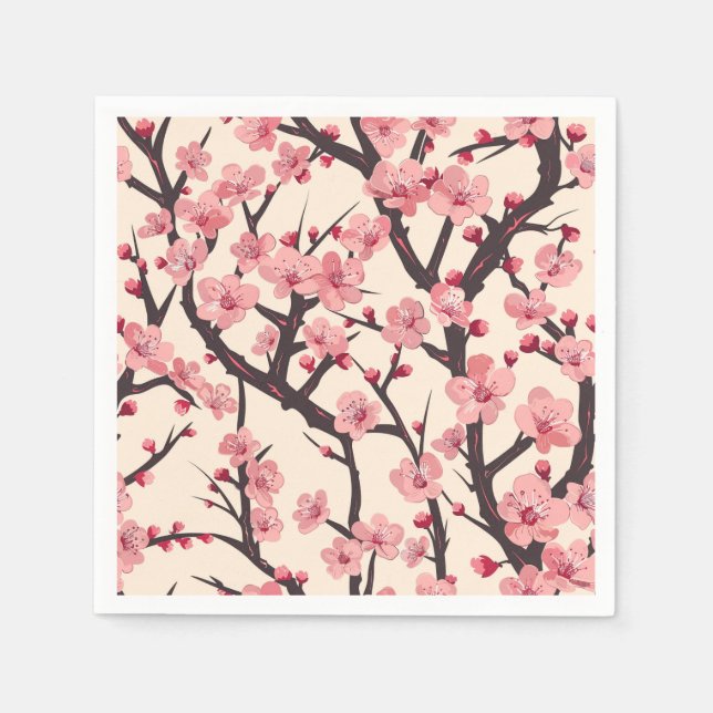 Servilleta De Papel Patrón elegante sin foco de flores de cerezo (6) (Anverso)