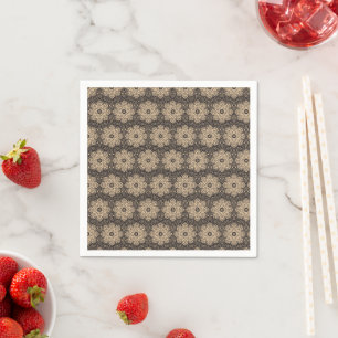 Servilleta De Papel Patrón étnico de mandala beige y negro