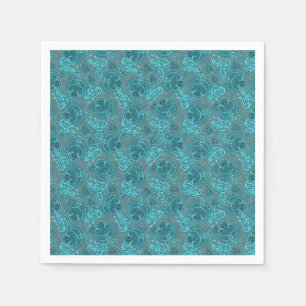 Servilleta De Papel Patrón étnico floral de damasco de paisley azul