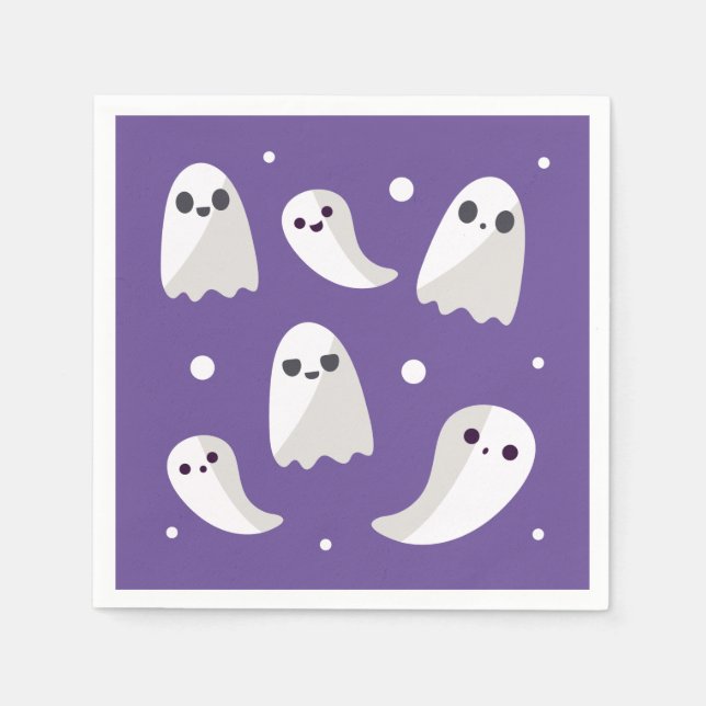 Servilleta De Papel Patrón fantasma morado de Halloween (Anverso)