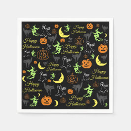 Servilleta De Papel Patrón Feliz Halloween Negro