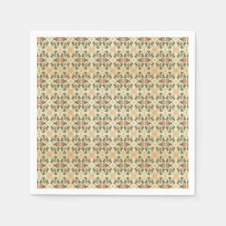 Servilleta De Papel Patrón festivo de acebo y bayas de Navidad vintage