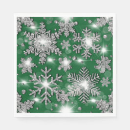 Servilleta De Papel Patrón festivo de copo de nieve verde plateado bri