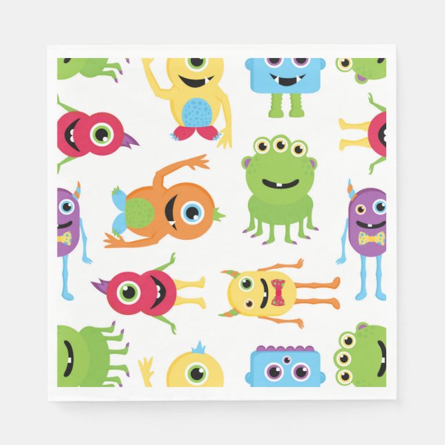Servilleta De Papel Patrón Fiesta de pequeños monstruos (Anverso)