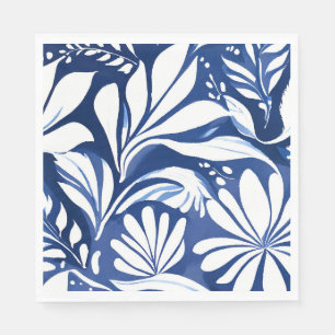 Servilleta De Papel Patrón floral acuarela botánica azul blanco