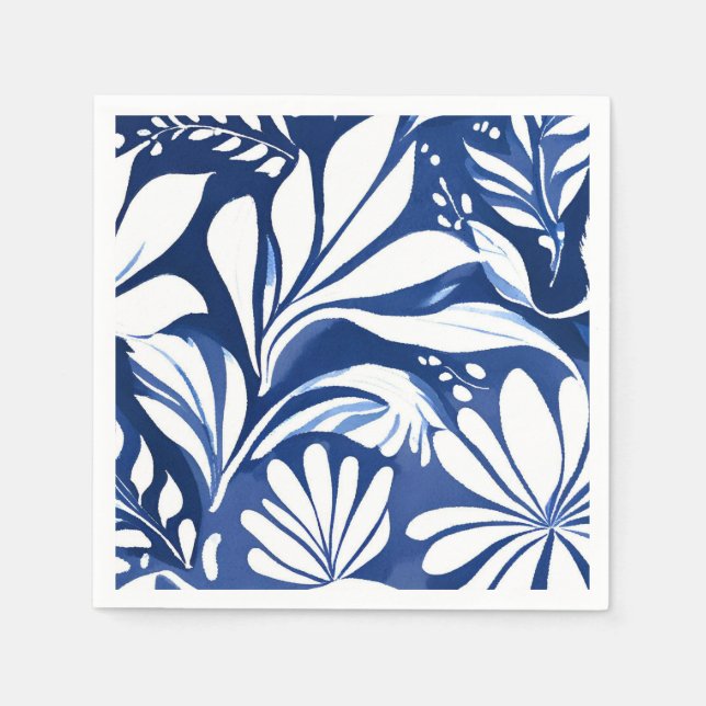 Servilleta De Papel Patrón floral acuarela botánico azul (Anverso)