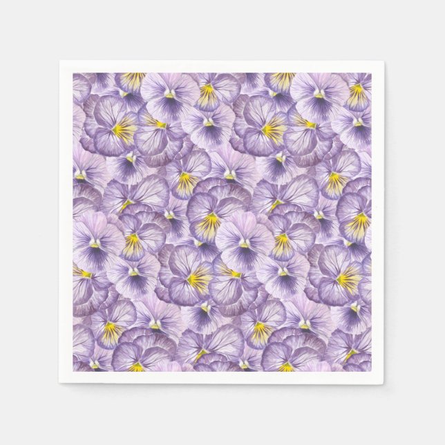 Servilleta De Papel Patrón floral acuarela con paneles violetas (Anverso)
