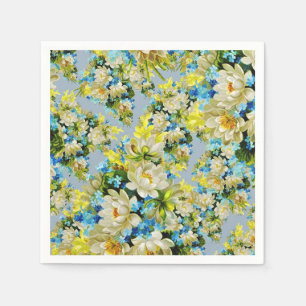Servilleta De Papel Patrón floral amarillo y azul vintado