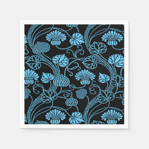 Servilleta De Papel Patrón floral antiguo negro sobre azul
