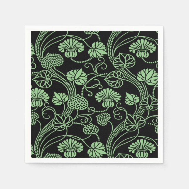 Servilleta De Papel Patrón floral antiguo negro y verde (Anverso)