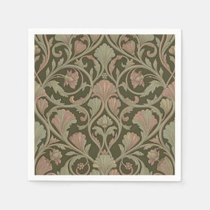 Servilleta De Papel Patrón floral Art Nouveau verde oscuro rosa vintag