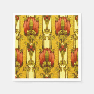 Servilleta De Papel Patrón floral Art Nouveau vintage de tulipanes roj