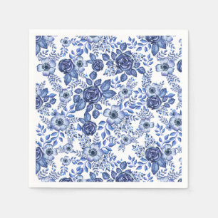 Servilleta De Papel Patrón floral azul acuarela