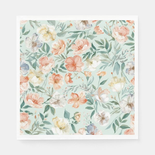 Servilleta De Papel Patrón floral azul de acuarela de pradera de flore (Anverso)