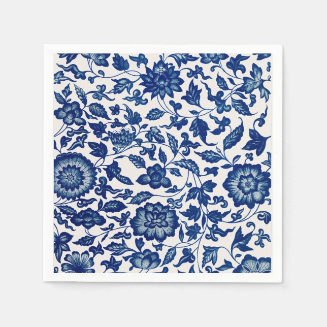 Servilleta De Papel Patrón floral azul - Papel elegante para fiestas d (Anverso)