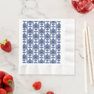 Servilleta De Papel Patrón floral barroco de lujo azul real y blanco
