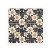 Patrón floral beige de Royal Blue Plaid