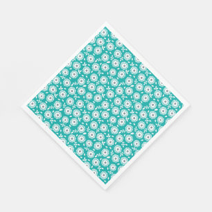 Servilleta De Papel Patrón floral blanco sobre fondo turquesa
