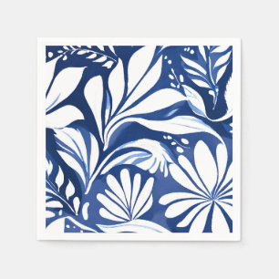 Servilleta De Papel Patrón floral botánico de acuarela azul blanco
