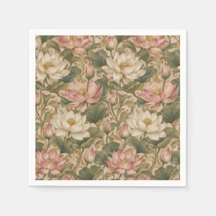 Servilleta De Papel Patrón floral botánico de loto de agua vintage