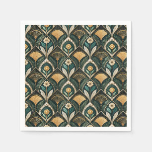 Servilleta De Papel Patrón floral botánico dorado Art Déco vintage