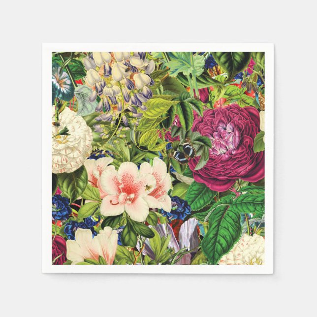 Servilleta De Papel Patrón floral botánico vintage (Anverso)