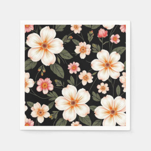 Servilleta De Papel Patrón floral brillante sobre negro