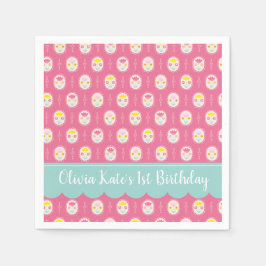 Servilleta De Papel Patrón floral Chica rosado Primer cumpleaños
