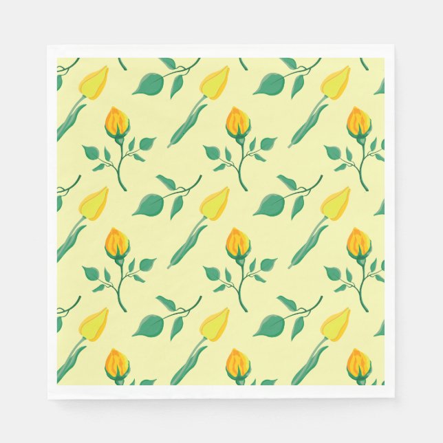 Servilleta De Papel Patrón floral con flores amarillas de rosa y tulip (Anverso)