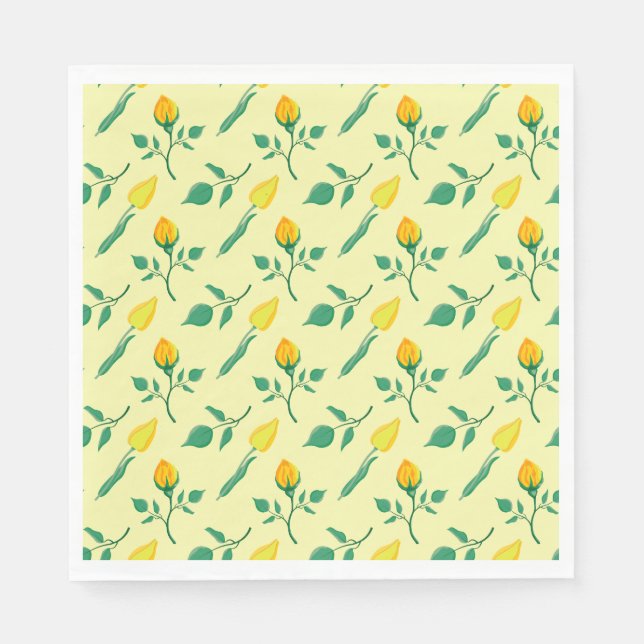 Servilleta De Papel Patrón floral con flores amarillas de rosa y tulip (Anverso)