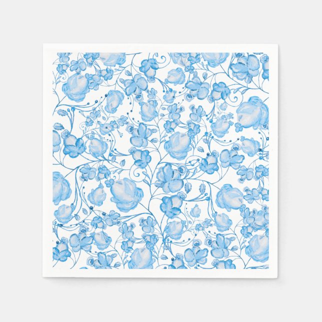 Servilleta De Papel Patrón floral de acuarela azul moderno de Rubor (Anverso)