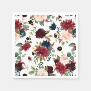 Servilleta De Papel Patrón floral de acuarela en burgundy y azul marin